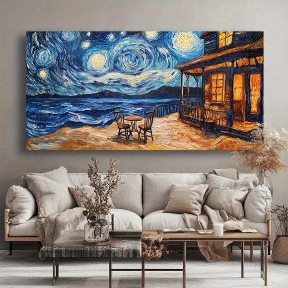 Van Gogh Starry Night Canvas Wall Art - 1.5" Framed Abstract Painting with Vibra - Picture 3 of 7